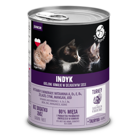 Pet Republic Junior Indyk , krojone kawałki w delikatnym sosie, 400g.