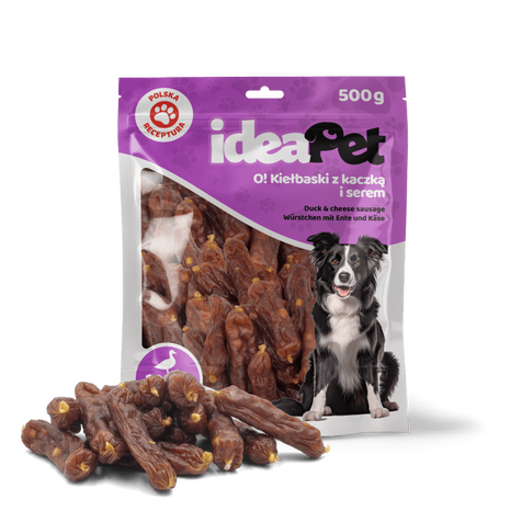IDEAPET 500g KIEŁBASKI Z KACZKĄ I SEREM 