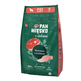 Pan Mięsko Sucha Karma Dla Dorosłych Psów z Ziołami Wołowina z Królikiem Rozmiar M 3 kg