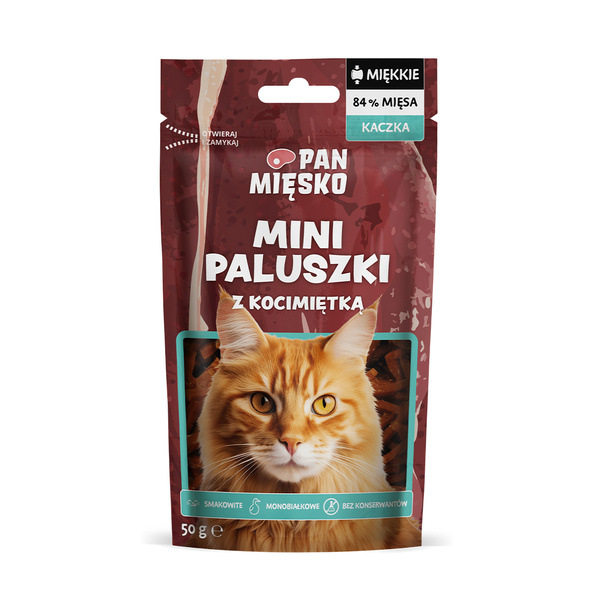 Pan Mięsko Przysmak dla kota Mini paluszki z kaczką i kocimiętką 50g