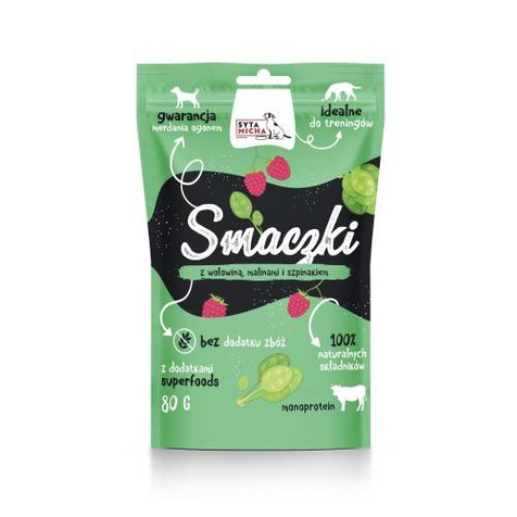 Syta Micha Smaczki dla psa z wołowiną, malinami i szpinakiem 80g 