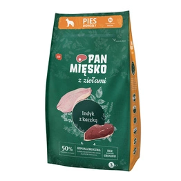 Pan Mięsko Sucha Karma Dla Dorosłych Psów z Ziołami Indyk z Kaczką Rozmiar M 3 kg