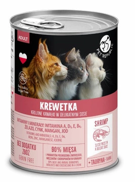 Pet Republic Krewetka, krojone kawałki w delikatnym sosie, 400g.