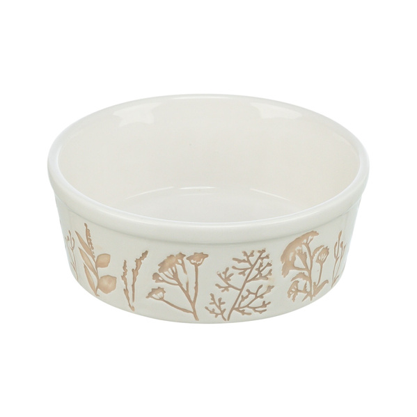 Trixie Miska, dla psa, ceramiczna, motyw roślinny, biała/taupe, 0,3 l/12 cm