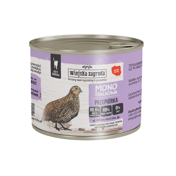 Wiejska Zagroda Kot Dorosły Monobiałkowa Przepiórka 200g