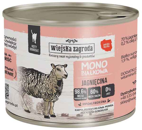 Wiejska Zagroda Monoprotein Jagnięcina 200g puszka dla kota