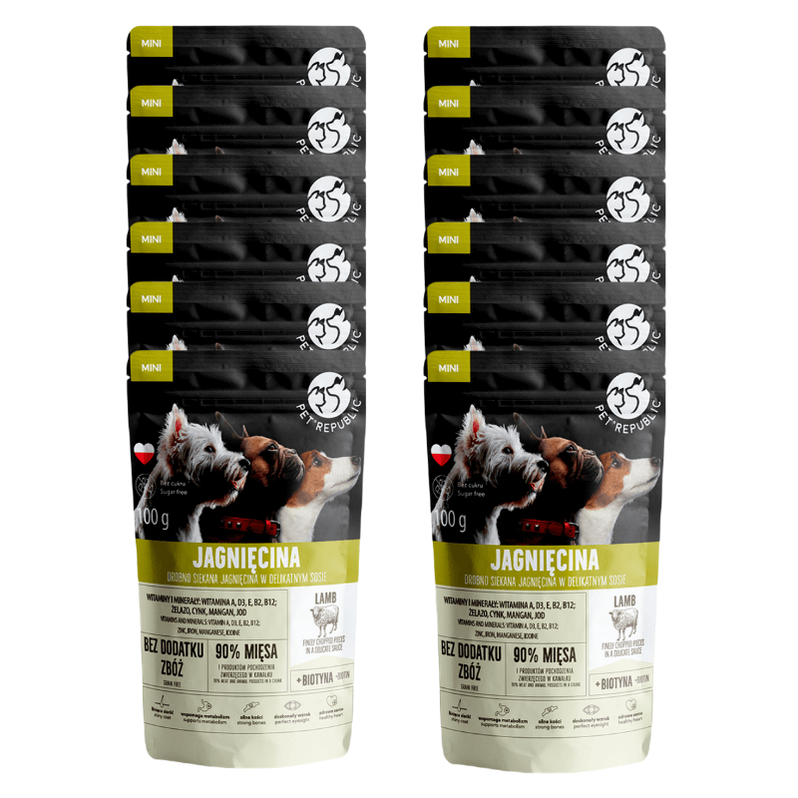 ZESTAW 12x100g Pet Republic Jagnięcina drobno siekana w delikatnym sosie