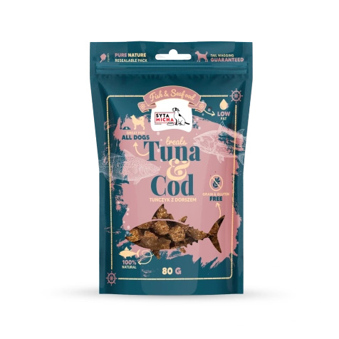 Syta Micha Fish & Seafood – Naturalne Przysmaki z Tuńczykiem i Dorszem – 80g