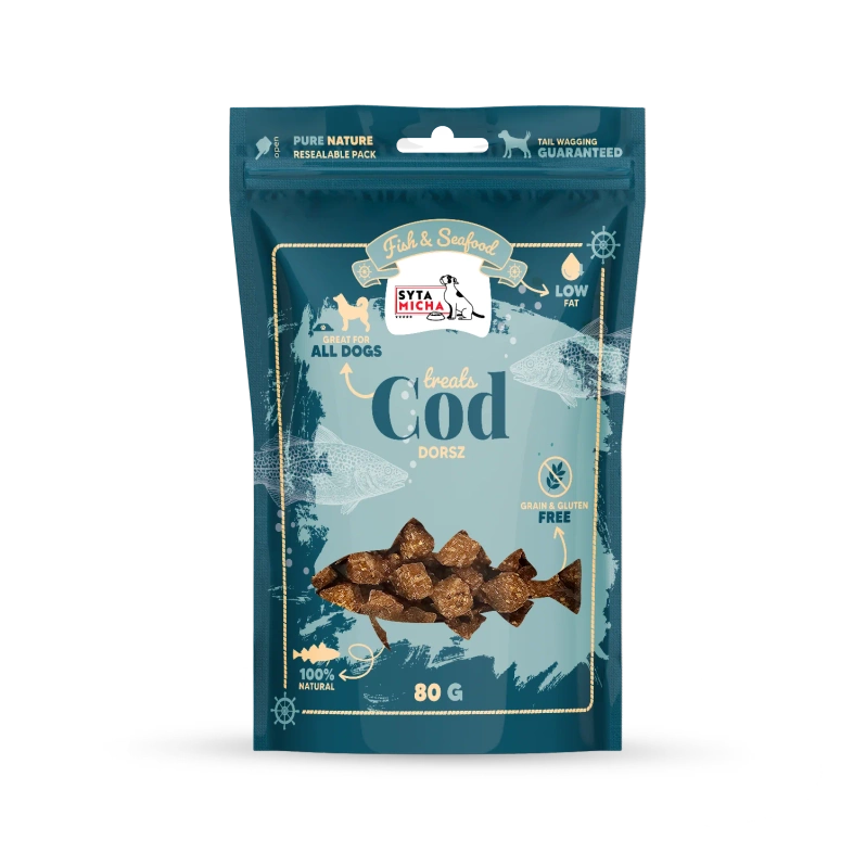 Syta Micha Fish & Seafood – Naturalne Przysmaki z Dorszem dla Psa – 80g
