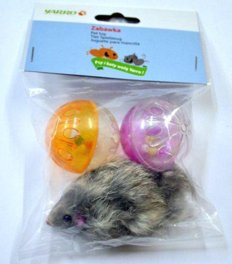 Yarro Mysz futrzana i 2 plastkiowe grzechoczące piłeczkI