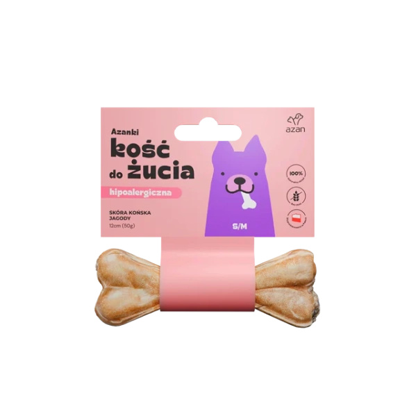 Kość do żucia dla psa S/M 12cm skóra końska z jagodami Azanki