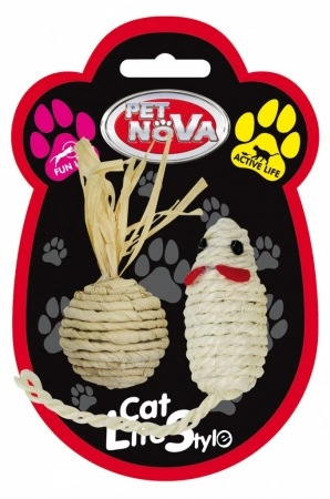 Pet Nova Zestaw myszka 7x3cm oraz piłka 4cm
