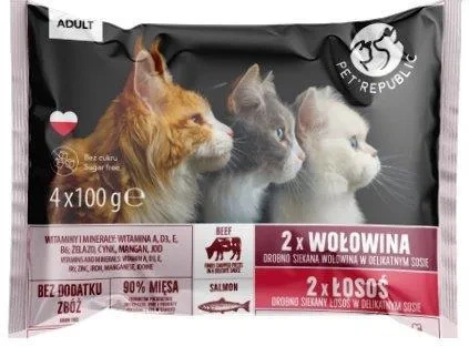 Pet Republic z łososiem i wołowiną w delikatnym sosie 4x100g