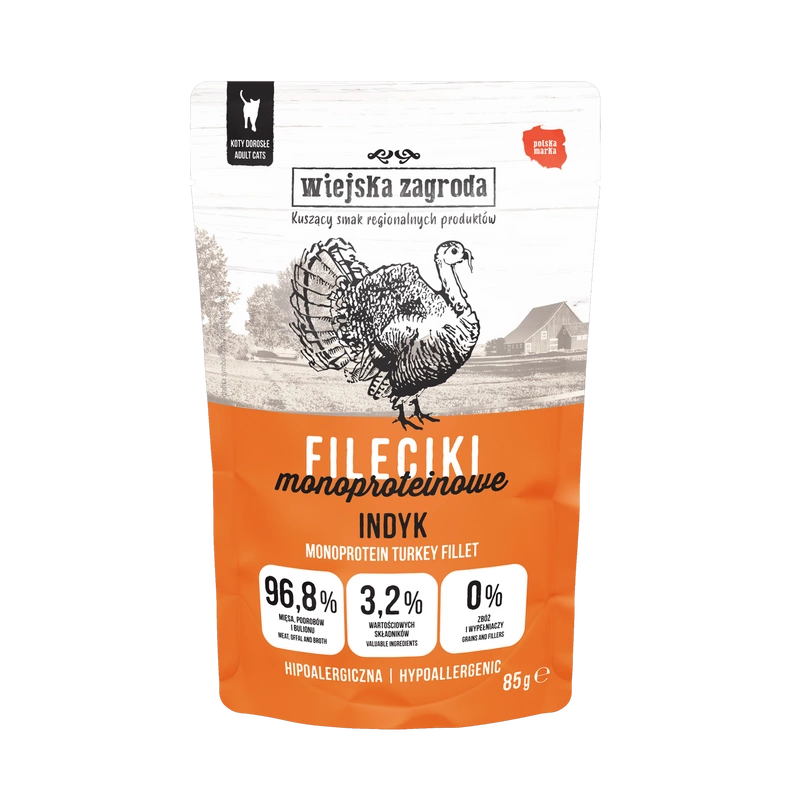 Wiejska Zagroda Karma mokra dla kota Fileciki Indyk (dorosły) 85g