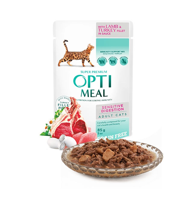 Optimeal Sensitive Kot Jagnięcina i indyk w sosie 85g 