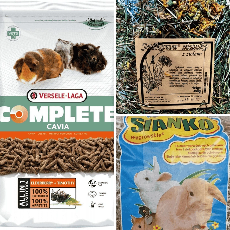 ZESTAW Versele-Laga Cavia Complete Pokarm dla świnek morskich 1,75kg + Siano Jaśkowe 300g i Węgrowskie 400g