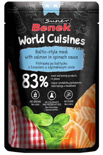 Benek World Cuisines Potrawka po Bałtycku z łososiem w szpinakowym sosie 100 g