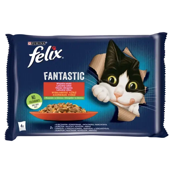 FELIX® Fantastic Wiejskie Smaki w galaretce z warzywami – kurczak i wołowina 4x85 g