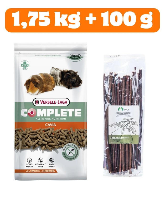 Zestaw Versele-Laga Cavia Complete – pokarm dla świnek morskich 1,75 kg + Tivo gałązki gruszy 100g
