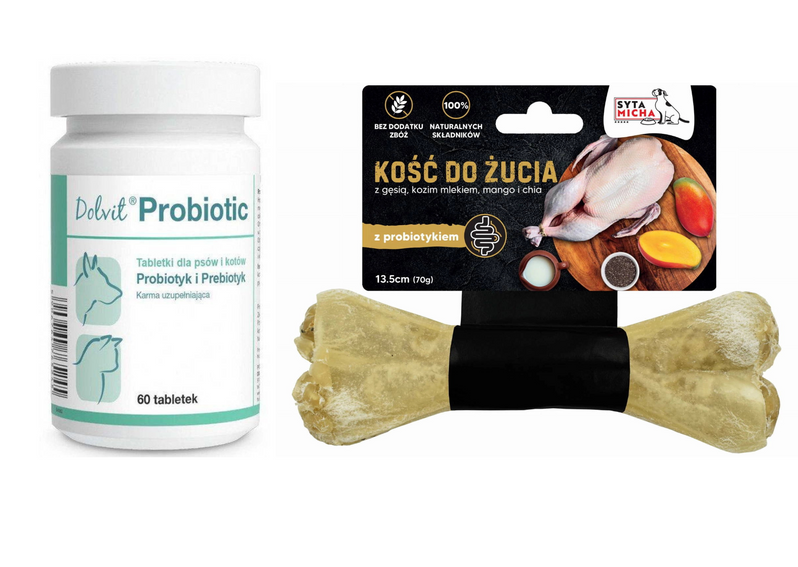 Zestaw Dolfos Dolvit Probiotic 60 tabl. + KOŚĆ Syta Micha z probiotykiem 13,5cm
