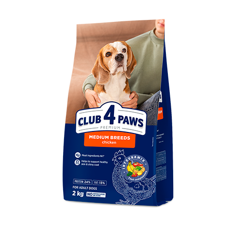 CLUB 4 PAWS PREMIUM  Kurczak – karma dla dorosłych psów średnich ras 2 kg