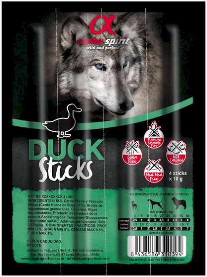Alpha Spirit Duck Sticks - paluszki dla psa- kaczka 4x10g