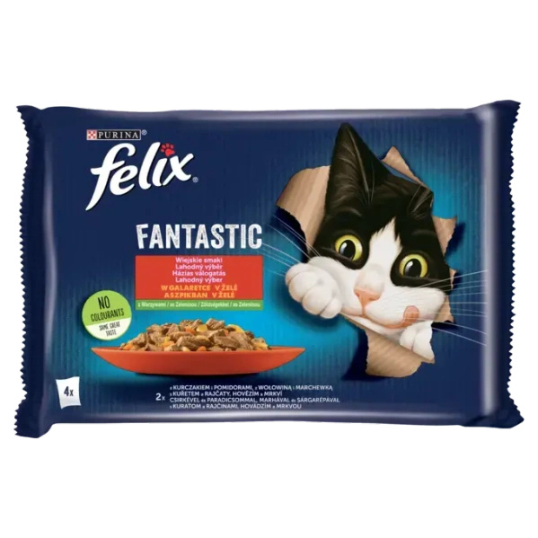 FELIX® Fantastic Wiejskie Smaki w galaretce z warzywami – kurczak i wołowina 4x85 g
