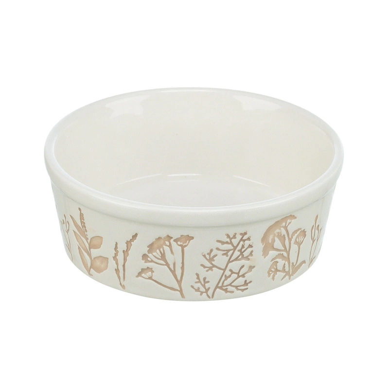 Trixie Miska, dla psa, ceramiczna, motyw roślinny, biała/taupe, 0,3 l/12 cm