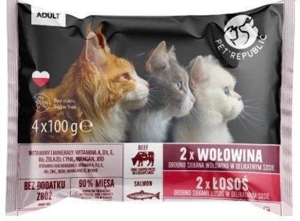 Pet Republic z łososiem i wołowiną w delikatnym sosie 4x100g 