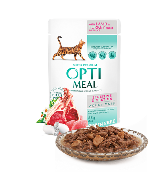 Optimeal Sensitive Kot Jagnięcina i indyk w sosie 85g